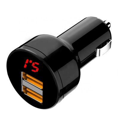 Factory price portable 3.1a digital display car charging 12V Dual Port USB multi function display  fast car charging