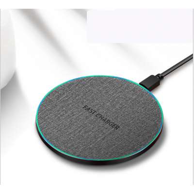 Round cloth pattern wireless 10W fast charging minimalist mobile phone wireless charger adapter with light